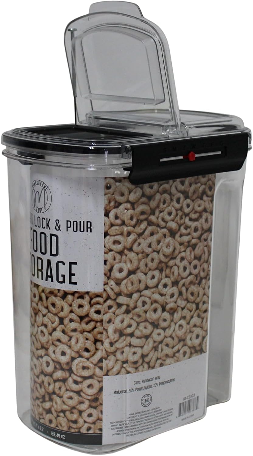 Airtight Lock & Pour Food Storage Container – 12 Cup (3 Qt) BPA-Free Dispenser for Cereal, Rice, Flour, Pasta, Pet Food, Sugar, and Dry Goods – Easy Grip & Flip-Top Lid