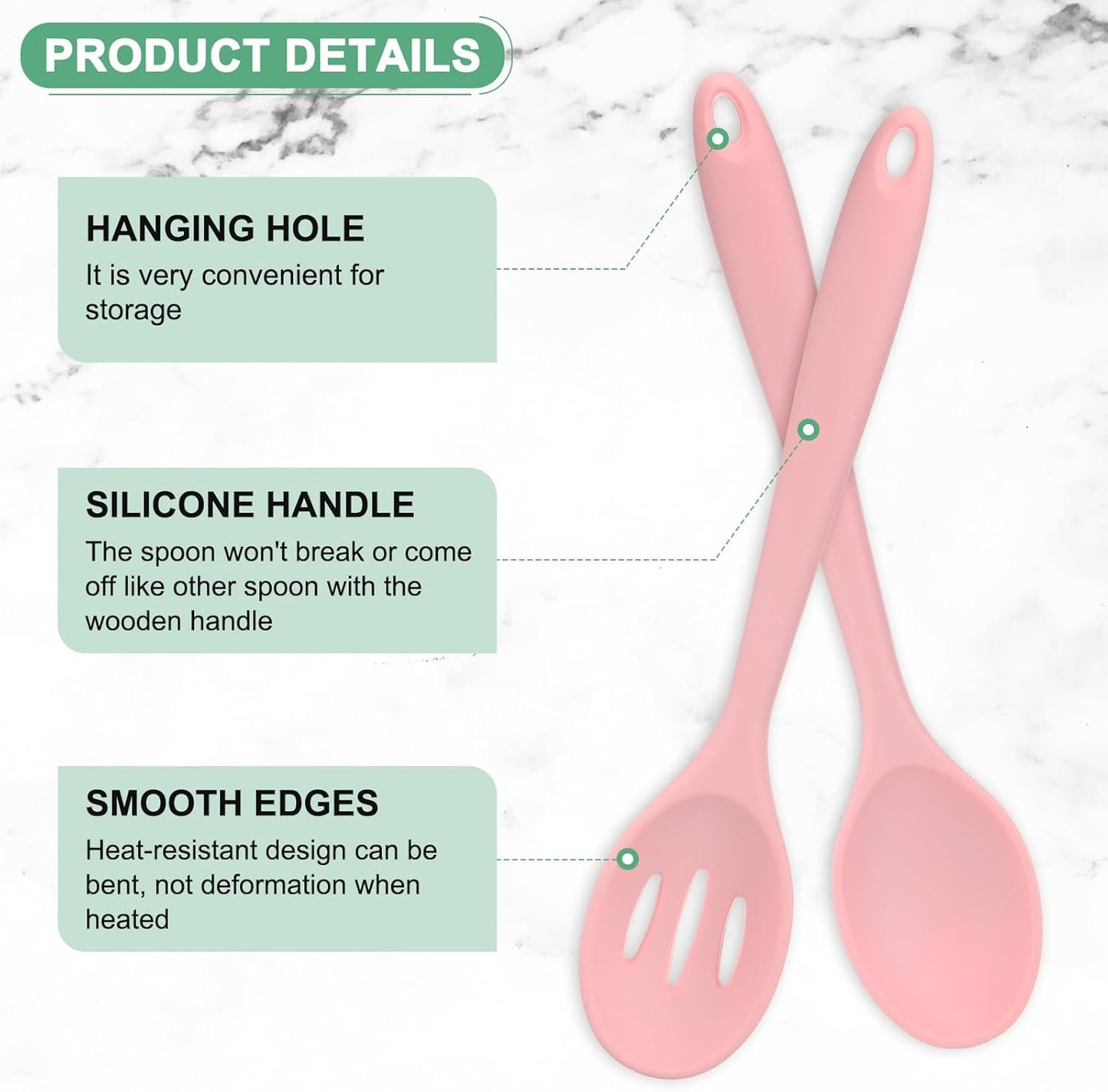 M METERXITY 2-Pack Silicone Cooking Spoons, 10.6" Mixing Nonstick Slotted and Solid Serving Spoons, Heat Resistant Utensils for Kitchen/Cooking/Baking/Stirring