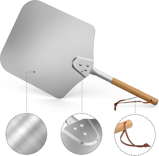onlyfire 13.5"x16" Metal Pizza Peel w/Wooden Handle, 28" Long Paddle