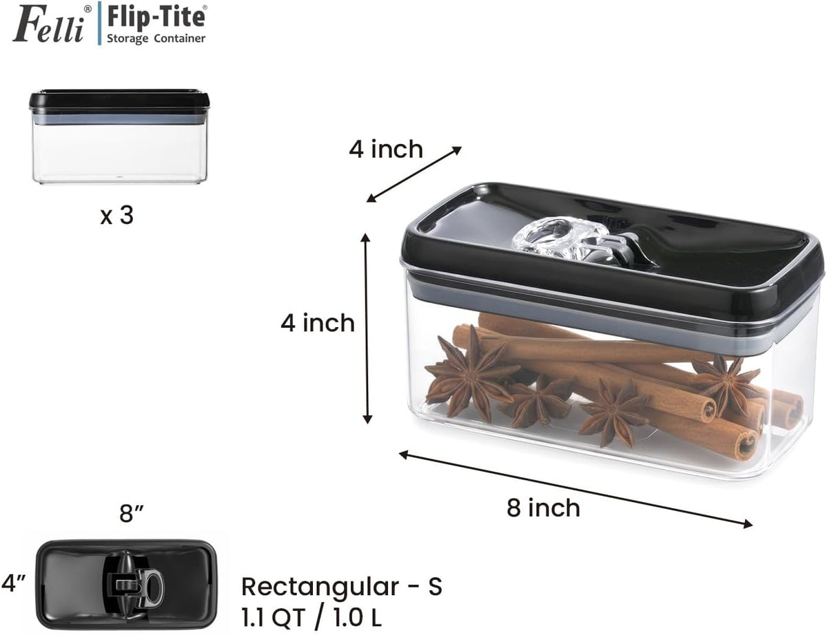 Felli Flip Tite Storage Container with Built-In Spoon & Airtight Lid 5” Large-M Ring Flip Top, Stackable Acrylic Canister for Sugar Flour Powder, Kitchen Pantry Organizer (1.8qt), 2 spoons