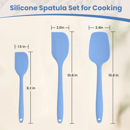 Silicone Spatulas Heat Resistant Food Grade Rubber Spatula, Handle with Ergonomic Grip Kitchen Utensils Set, Nonstick Silicona Cooking Utensils Set for Cooking, and Mixing 3Pacs Blue