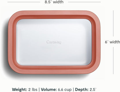 Caraway Glass Food Storage - 4.4 Cup Glass Container - Ceramic Coated - Easy to Store, Non Toxic, Non Stick Lunch Box Container with Lids - Dishwasher, Oven, & Microwave Safe - Mist