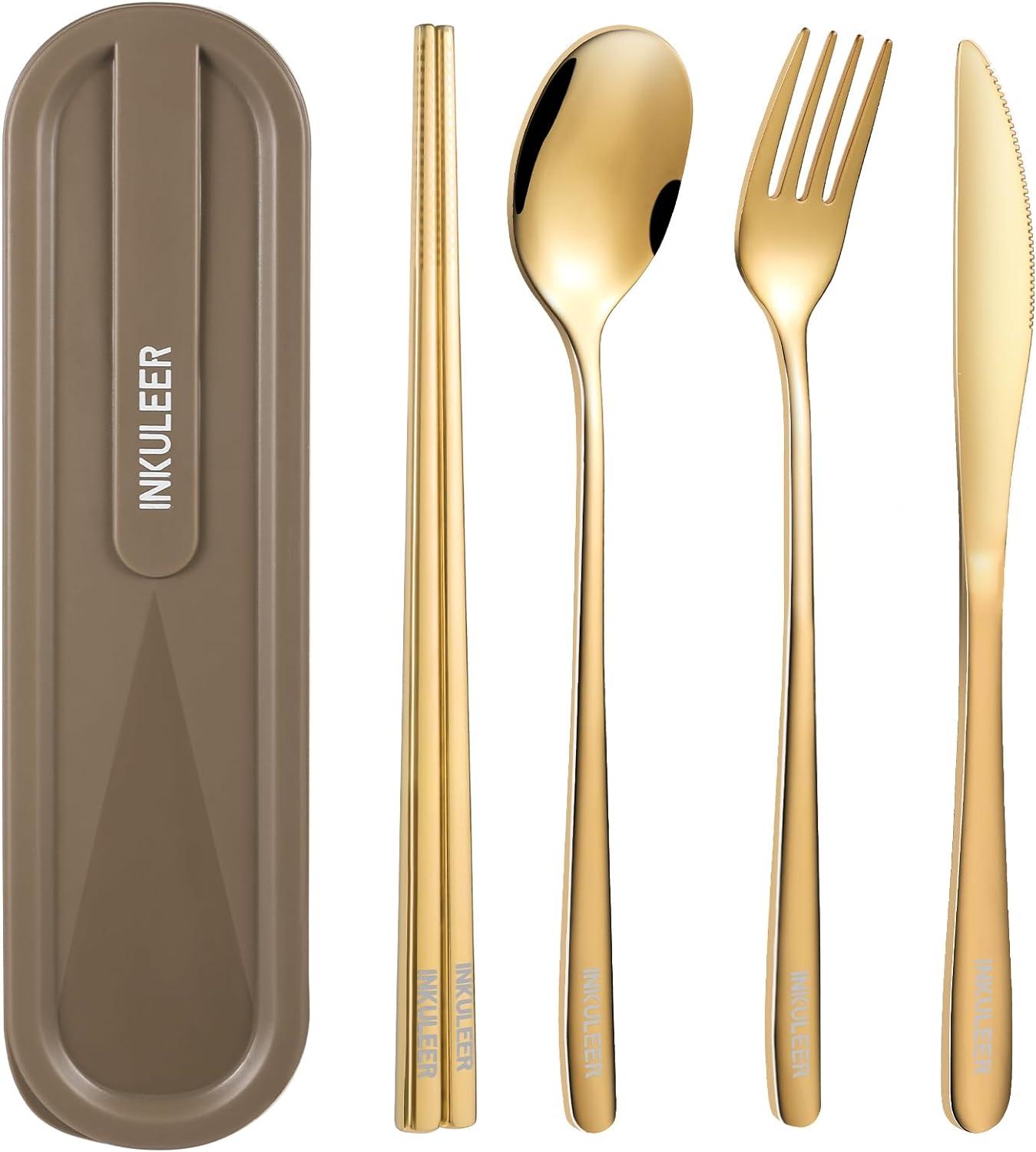 Travel cutlery set, 18/8 stainless steel cutlery, Reusable utensils set with case, Portable Silverware Lunch Box for Camping and Office (Green/knife set)