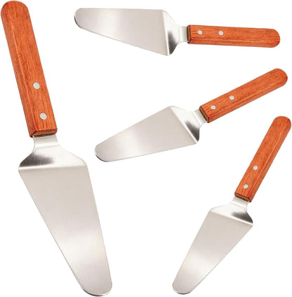 4 Pack Stainless Steel Pizza Servers with Wooden Handle
