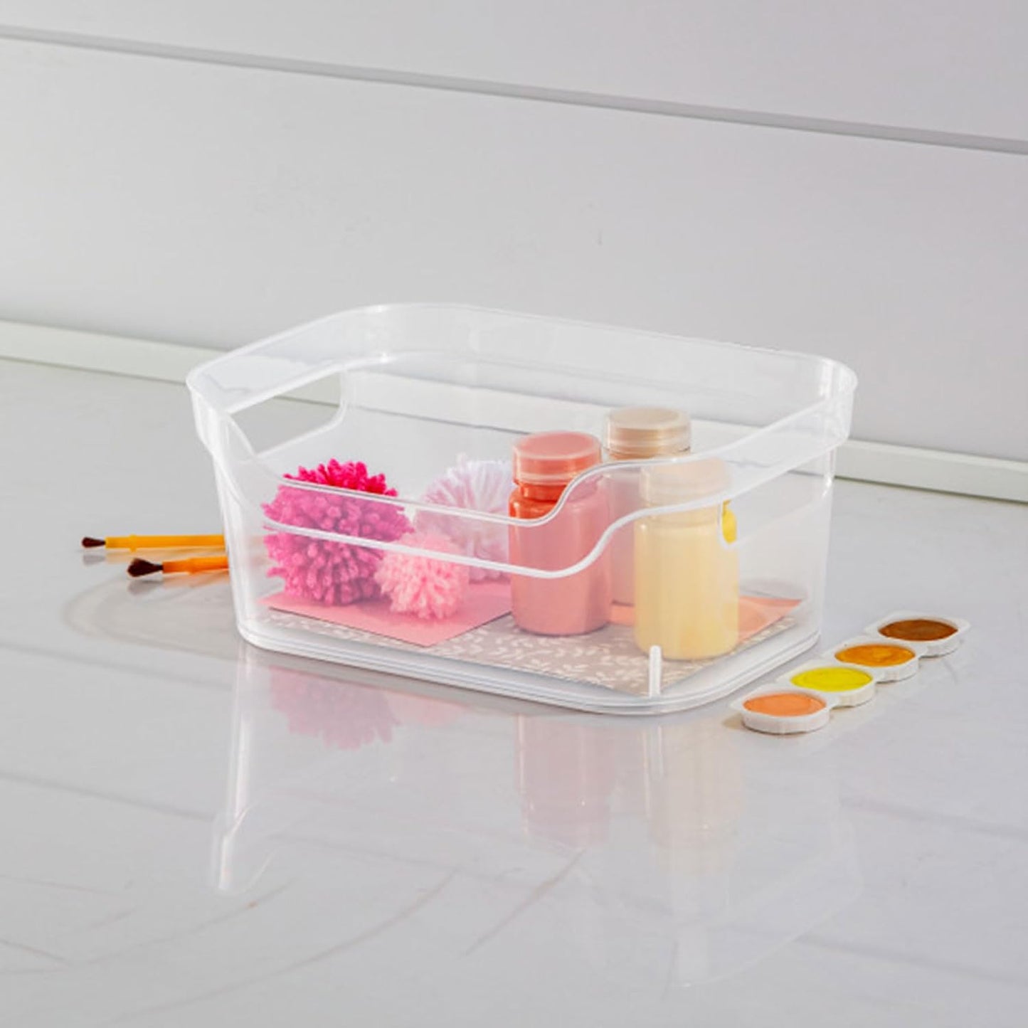 Sterilite 7 x 11 x 14.25 Inch Polished Open Scoop Front Storage Bin with Comfortable Carry Through Handles for Household Organization, Clear (6 Pack)