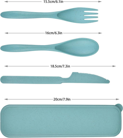 2 Sets Reusable Utensil Set with Case, Portable Plastic Spoons Fork Knife Camping Utensils for Lunch Box Accessories for Kids Adults Travel Picnic Camping Daily Use(Blue, Black)