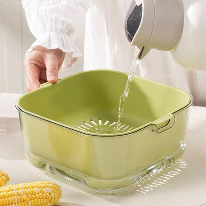 3 Pcs Set Double-Layer Plastic Colander, Large Capacity Food Strainers, Fruits Vegetable Washing Draining Basket, Detachable and Stackable Multi-Layer Strainer Bowl, Easy to Clean for Kitchen (Brown)
