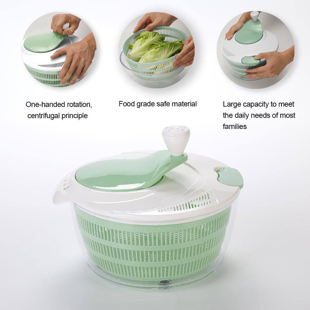 4.2L Green Salad Spinner & Lettuce Spinner for kitchen | BPA-FREE,Quick Drying,Dual Drainage Holes,Spinning Greens, Fruits, and Vegetables.