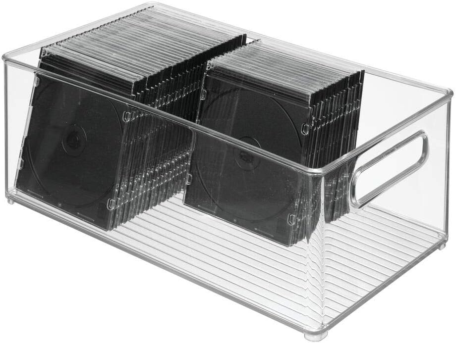 mDesign Deep Plastic Storage Organizer Container Bin, Office Organization for Filing Cabinet, Cupboard, Shelves, and Desk - Holds Notepads, Pens, Pencils, Highlighters, and Staplers - 2 Pack - Clear