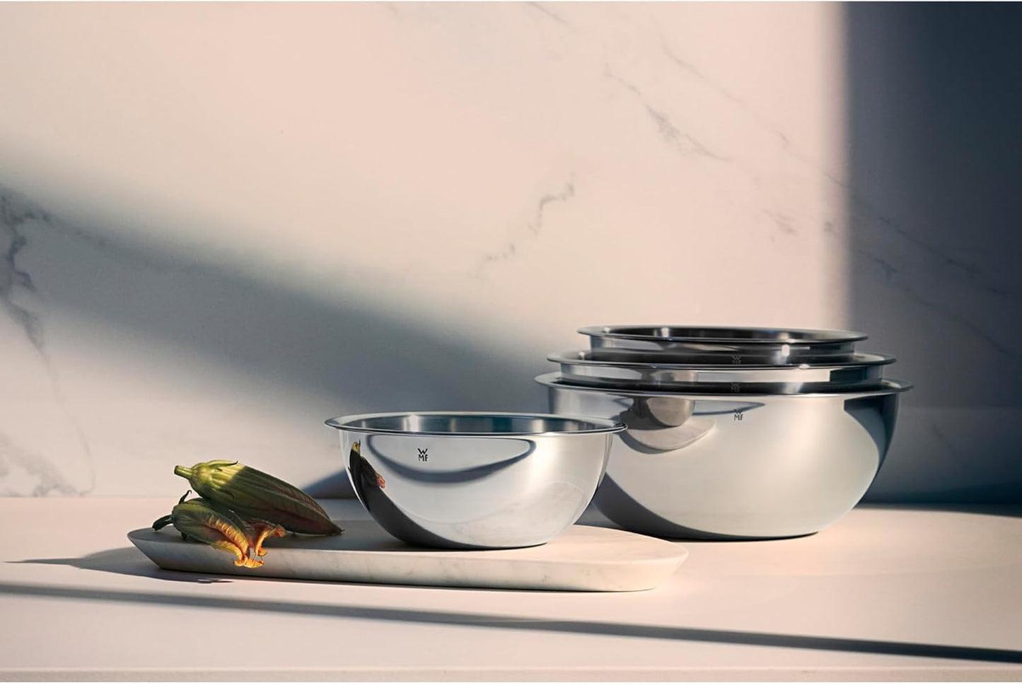 WMF 645709990 Gourmet Bowl Set for Kitchen 4-Piece, Cromargan Stainless Steel, Multifunctional, Mixing Bowl, Serving Bowl, Stackable