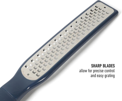 Calphalon Edge Lemon Zester, Stainless Steel Fine Citrus Grater for Lemon, Garlic & Ginger, Handheld Kitchen Zester with Protective Cover & Ergonomic Handle, Taupe