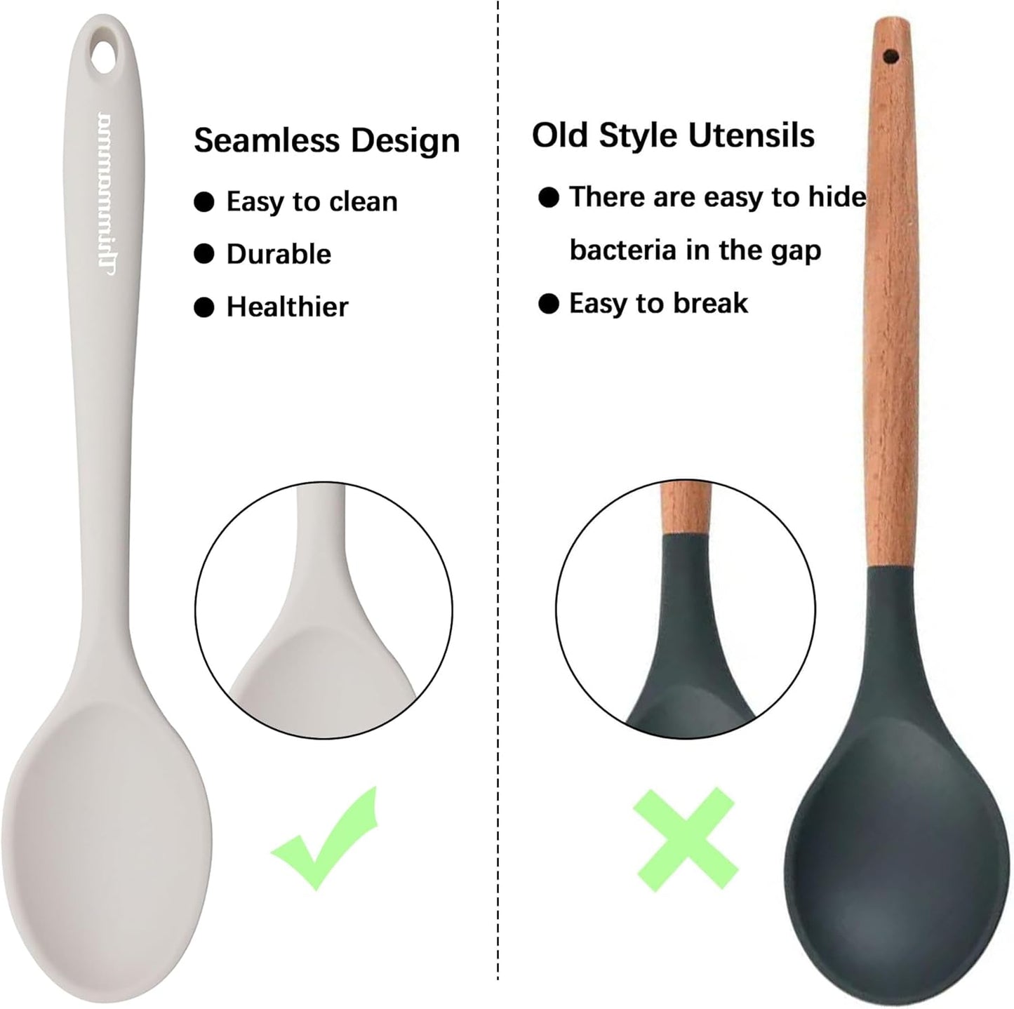 Silicone Cooking Spoon, Nonstick Kitchen Spoons for Cooking, Slotted and Solid Serving Spoon Heat Resistant, Silicone Mixing Spoons Basting for Nonstick Cookware 4 Pack