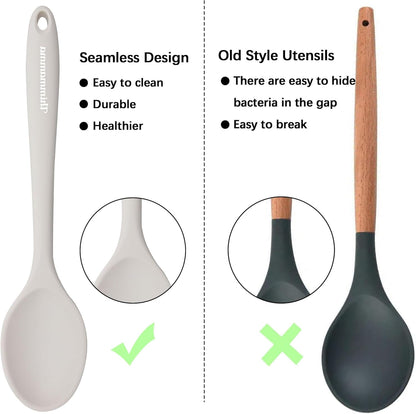 Silicone Cooking Spoon, Nonstick Kitchen Spoons for Cooking, Slotted and Solid Serving Spoon Heat Resistant, Silicone Mixing Spoons Basting for Nonstick Cookware 4 Pack