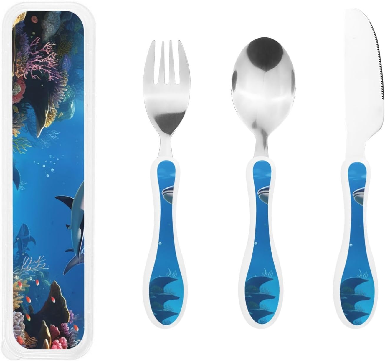 3-Piece Kids Silverware Set With Storage Case, Stainless Steel Reusable Children Safe Knife Spoon Fork Set Airplane Sunset Children Flatware Set For Kids Lunch Box