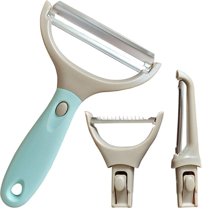 Bahoki Essentials 3 Piece Peeler Set - Stainless Steel Trio Vegetable and Fruit Peeler - Interchangeable Multifunctional Cutter Slicer - Julienne Cut, Shredder, Peelers - Home Kitchen Gadgets