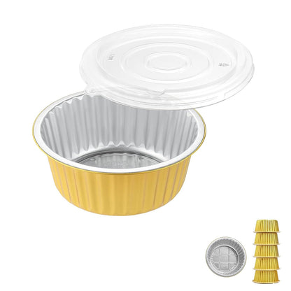 7.7" Round Aluminum Foil Containers with Lids (5 Pack) – Heavy Duty Disposable Takeout Pans for Meal Prep, Pasta, Casserole, Food Storage & Catering, 48oz