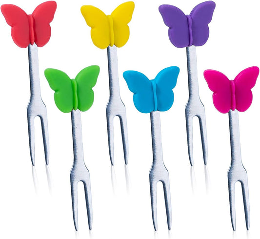 Cocktail Forks, 6-Piece Appetizer Forks, Cat Shapes, Stainless Steel and Silicone Small Forks for Fruits, Cheese, Appetizers