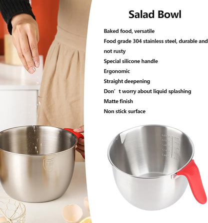 Stainless Steel Mixing Bowl, Non Slip Mixing Bowls with Handle and Pour Spout for Kitchen Egg Whisking Salad Serving Baking Cooking (3600ML)