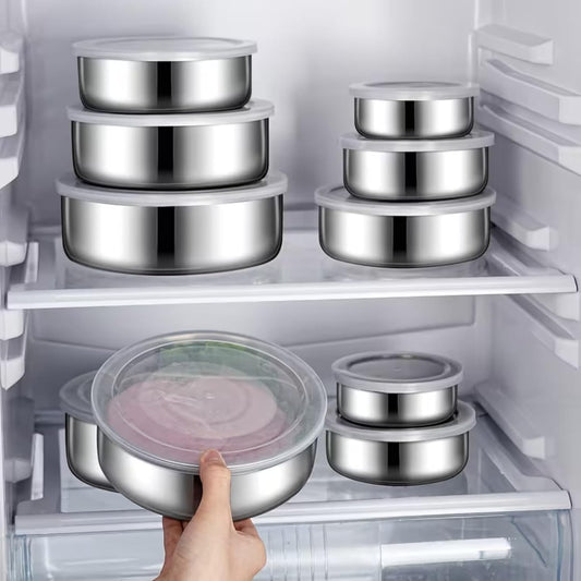 5 Pcs Stainless Steel Mixing Bowls with Lids, Nesting Food Storage Containers for Kitchen Fridge, Stackable Metal Serving & Prep Bowl Set