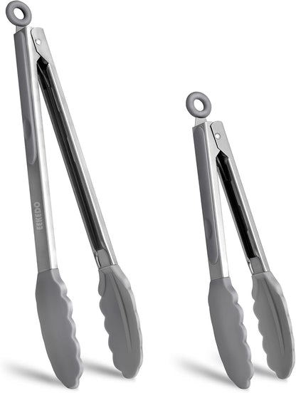Kitchen Tongs, Stainless Steel Cooking Tongs with Silicone Tips, 600ºF High Heat-Resistant Non Scratch Locking Tongs for Cooking BBQ Grilling Air Fryer Pans, Set of 3 (7" 9" and 12") Black