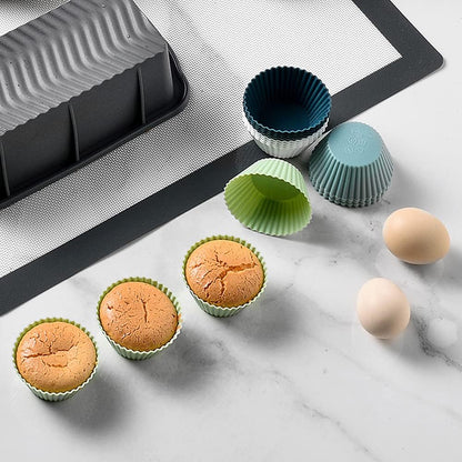 12pcs Silicone Muffin Cups, Reusable Silicone Baking Cups, Cup Cake Molds Set, 4 Color Muffin Liners Pastry Cake Mold Cupcake Liners Lunch Box Dividers, Non-Stick