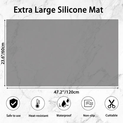 Super Large Silicone Mat, 120"x24" Silicone Mats for Kitchen Counter, Non-slip Heat Resistant Mat,Thicken Kitchen Counter Mat, Waterproof Countertop Protector for Craft (Black)