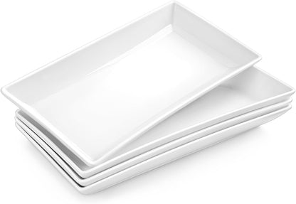 MALACASA Serving Platters Set of 4, Ceramic Serving Platters and Trays for Serving Food, Rectangular Serving Trays for Party, Large Serving Plates, Party Serving Trays and Platters - 14 Inch, White