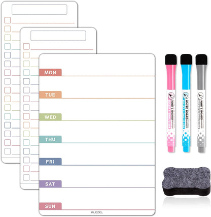ALEZEL Weekly Dry Erase Board for Fridge, Magnetic Meal Planner Whiteboard Set - Includes Weekly Calendar for Refrigerator & 2 to Do List White Boards, 3 Markers + Eraser