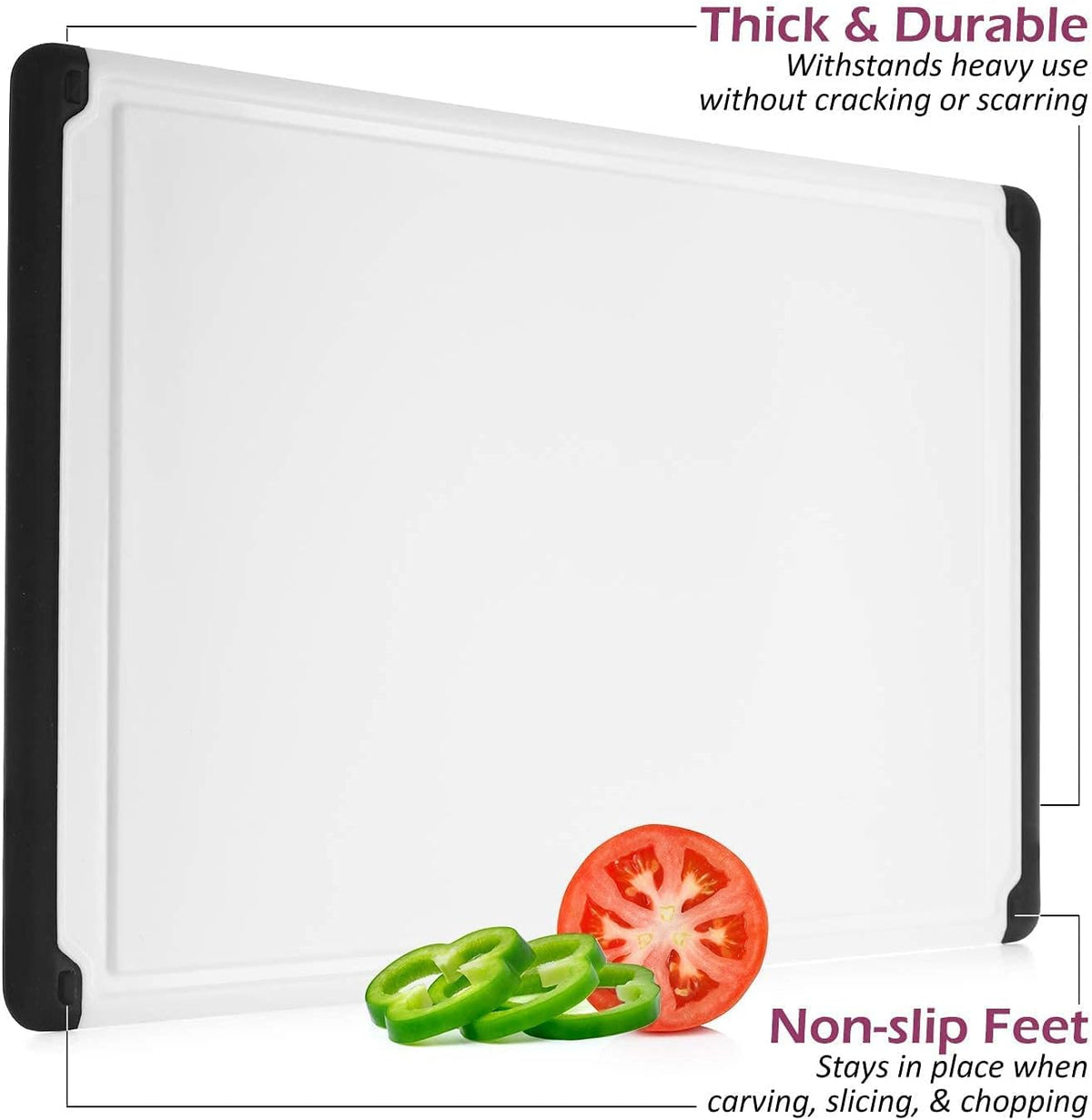 Plastic Cutting Board for Kitchen - Extra Large Cutting Board 18 Inch Reversible Chopping Board, Juice Groove, Non Slip Feet, Dishwasher Safe, BPA Free Large Cutting Board for Meat Vegetables Fruit