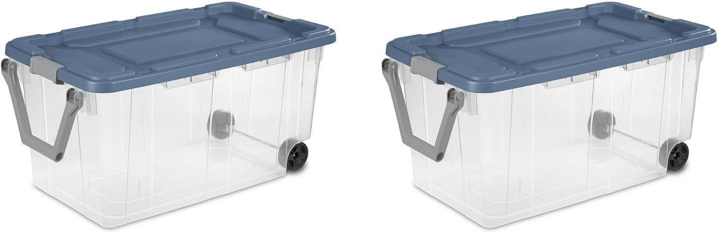 Extra Large Storage Bin, 40 Gallon Wheeled Plastic Storage Container with Handle, Green, Pack of 2 (GREEN)
