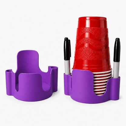 Party Cup Dispenser with Marker Holder – Stackable Plastic Cup Organizer for Parties, Events, BBQs, Picnics, Graduations & Drink Stations, Cup and Marker Caddy, Black (Red)
