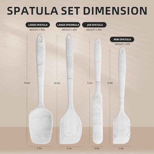Food Grade Silicone Rubber Spatula Set for Baking,Cooking.High Heat Resistant Non Stick,Dishwasher Safe,Stainless Steel Core Handle,BPA-Free,Marbling set of 4