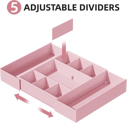 Marbrasse Expandable Desk Drawer Organizer, Clear Plastic Drawer Organizer Tray with 10 Adjustable Compartments, Desk Organizers and Accessories, 5 Drawer Dividers for Office Supplies, Makeup(Clear)