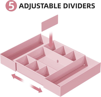 Marbrasse Expandable Desk Drawer Organizer, Clear Plastic Drawer Organizer Tray with 10 Adjustable Compartments, Desk Organizers and Accessories, 5 Drawer Dividers for Office Supplies, Makeup(Clear)