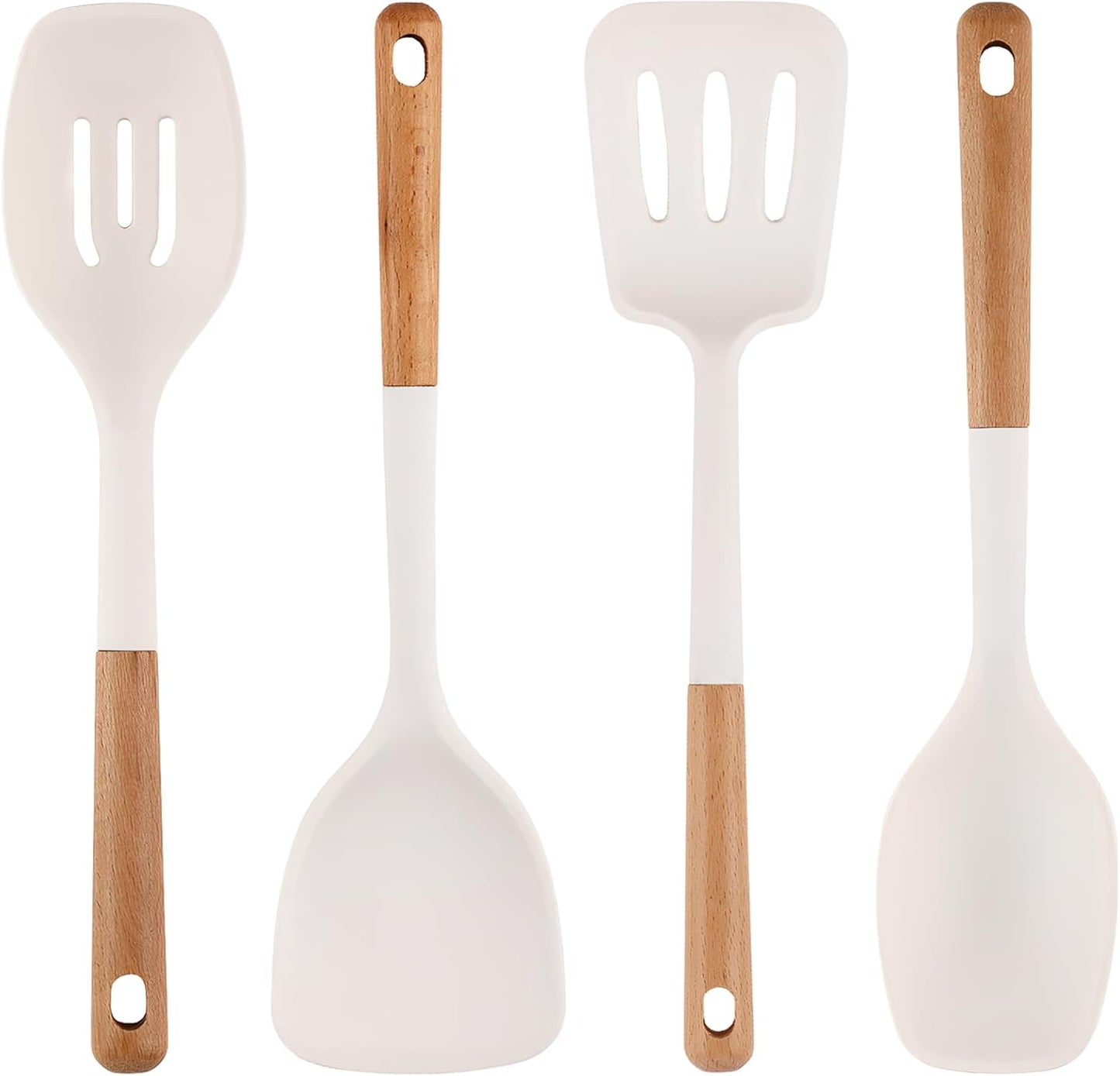 Kitchen Cooking Utensils Set, 6Pcs Silicone Kitchen Utensils Set Spatula Spoon Soup Ladle Turner, Heat Resistant Wooden Handle Silicone Cooking Gadgets for Nonstick Cookware & Baking BPA FREE