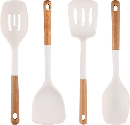 Kitchen Cooking Utensils Set, 6Pcs Silicone Kitchen Utensils Set Spatula Spoon Soup Ladle Turner, Heat Resistant Wooden Handle Silicone Cooking Gadgets for Nonstick Cookware & Baking BPA FREE