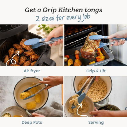 Starpack Get a Grip Silicone Kitchen Tongs (2-Pack, 9" + 12") - LFGB Non Toxic, 600°F Heat Resistant, BPA-Free - Heavy-Duty Stainless Steel, Locking - Dishwasher Safe for Nonstick Cookware