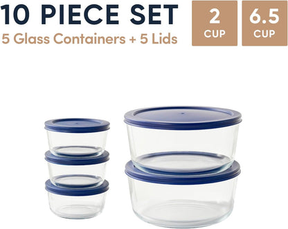 6-Piece Glass Food Storage Containers Set (3 Containers + 3 BPA-Free Lids) | 2-Cup, Leakproof | Microwave, Freezer, Oven & Dishwasher Safe | Ideal for Meal Prep & Pantry Organization, Pistachio