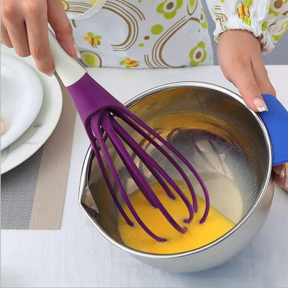Kitchen Twist Whisk, 29CM Plastic Flat Balloon Whisk Thick Wire Egg Frother Beater Non Stick Cookware For Cooking Blending Whisking Stirring, Purple