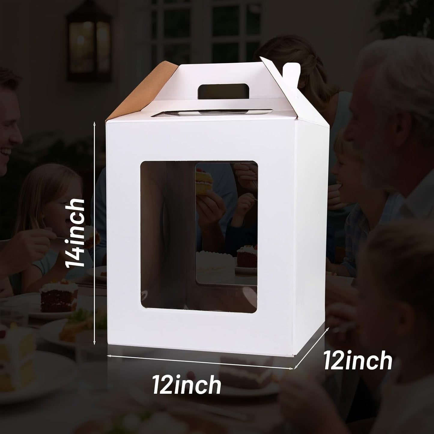 3 Pack 12-In Cake Boxes, Large 12-In Box with Lid & Handle Cake Carrier — Tall Transport Container for Tier Stacking, Reinforced Disposable Bakery Boxes