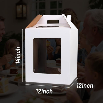 3 Pack 12-In Cake Boxes, Large 12-In Box with Lid & Handle Cake Carrier — Tall Transport Container for Tier Stacking, Reinforced Disposable Bakery Boxes