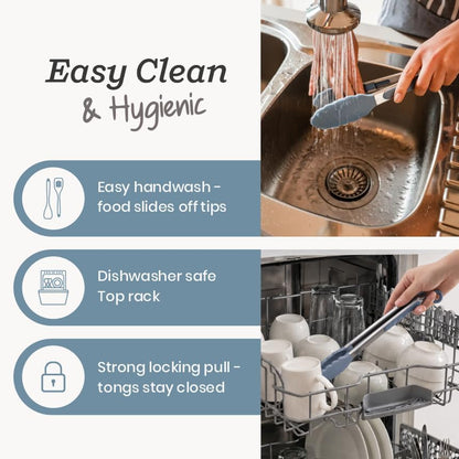 Starpack Get a Grip Silicone Kitchen Tongs (2-Pack, 9" + 12") - LFGB Non Toxic, 600°F Heat Resistant, BPA-Free - Heavy-Duty Stainless Steel, Locking - Dishwasher Safe for Nonstick Cookware