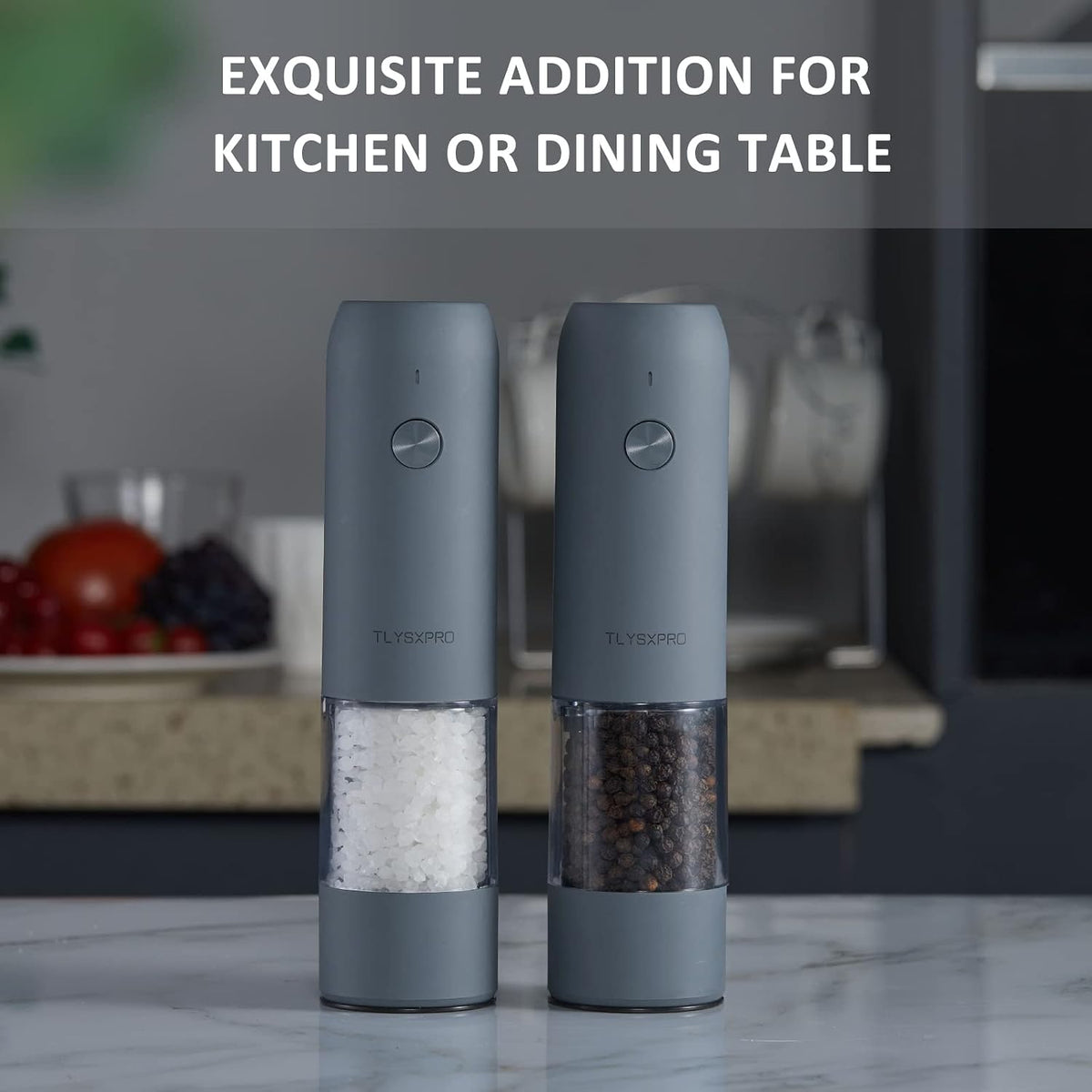 Electric Salt and Pepper Grinder Set, USB Rechargeable, Automatic Salt and Pepper Mill Grinder with Adjustable Coarseness, Electric Salt Shakers, LED Light, Refillable (2 Packs, Greige)