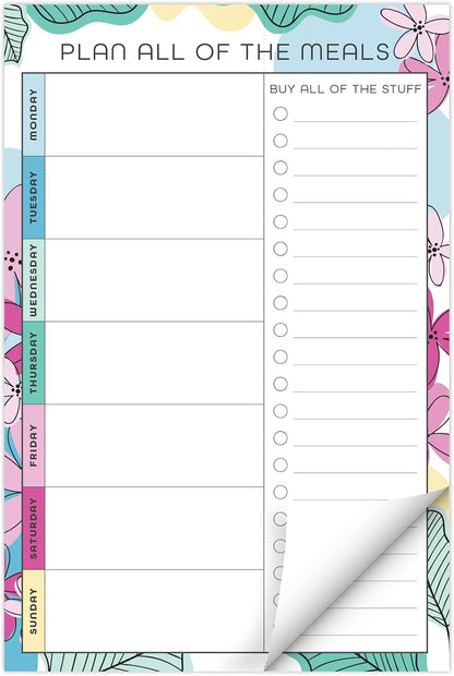 Global Printed Products 8.5" x 11" Horizontal Meal Planning Pad, 60-Sheets, Soft Pink Floral