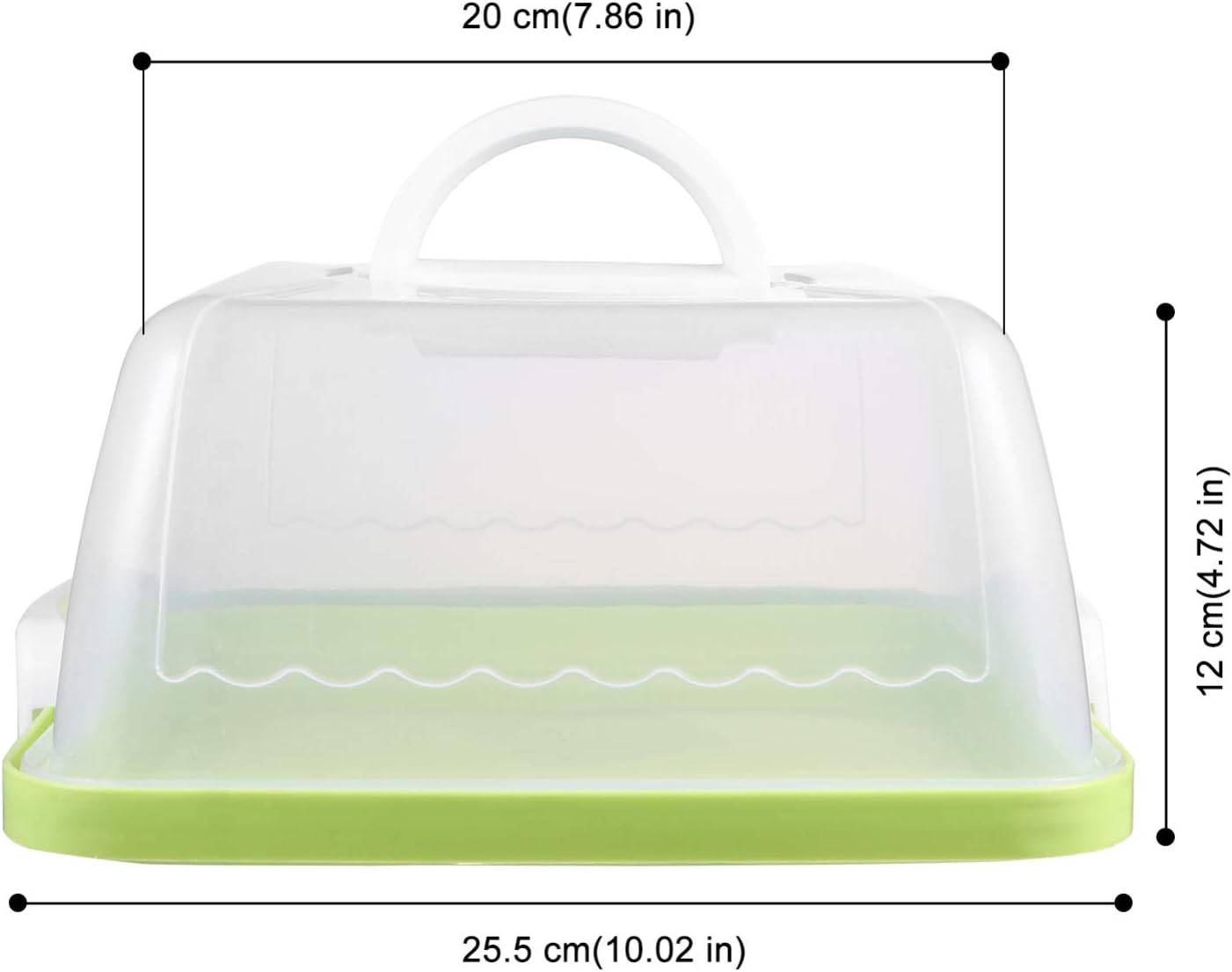 Green Cake Carrier, 10x5 in Square Plastic Cupcake & Cake Storage Box with Clear Dome Lid & Handle – Portable, Airtight Travel Container for Bakers, Chefs & Caterers