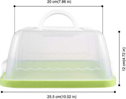 Green Cake Carrier, 10x5 in Square Plastic Cupcake & Cake Storage Box with Clear Dome Lid & Handle – Portable, Airtight Travel Container for Bakers, Chefs & Caterers