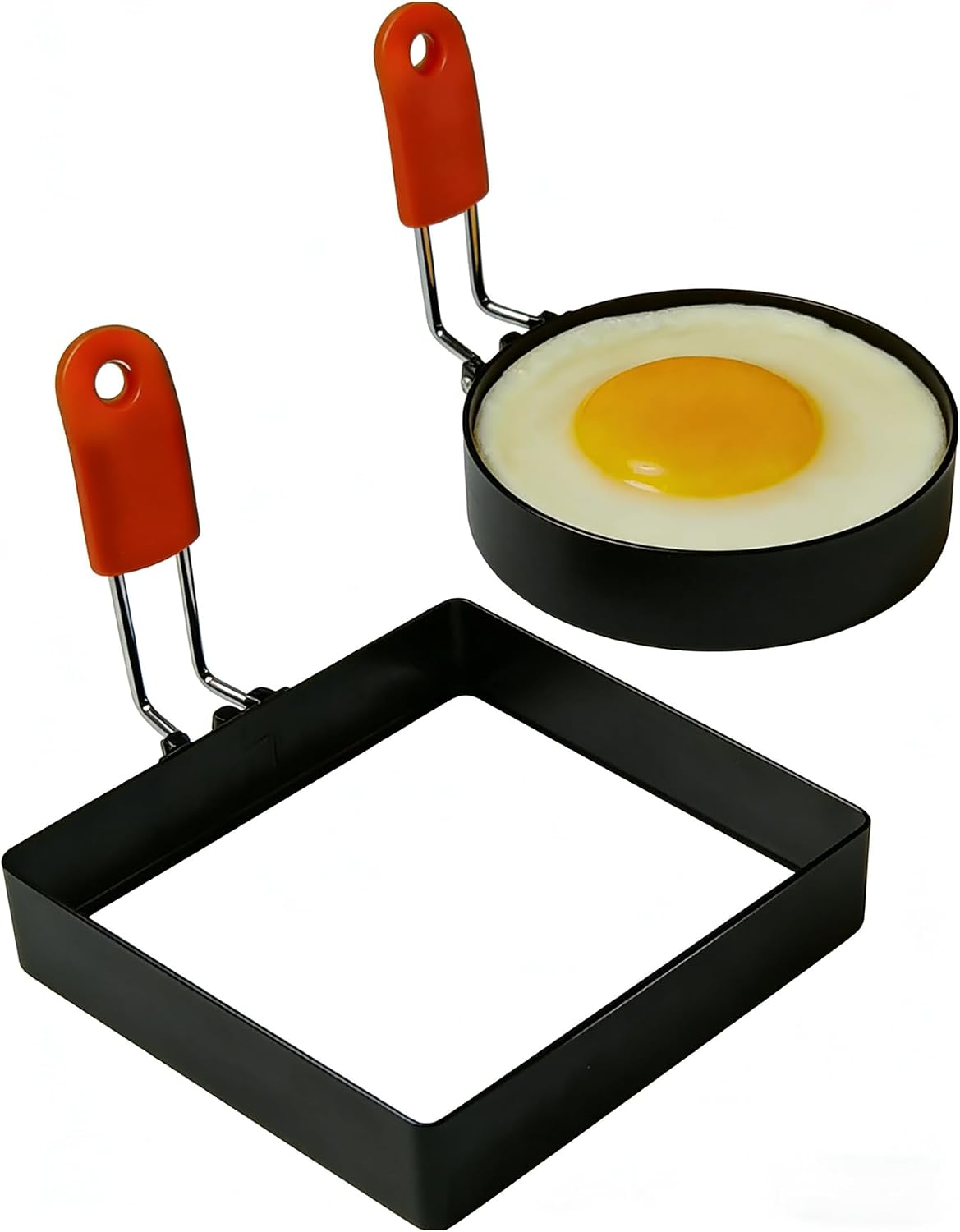 Hhyn Round & Square Egg Rings Set with Orange Silicone Handle