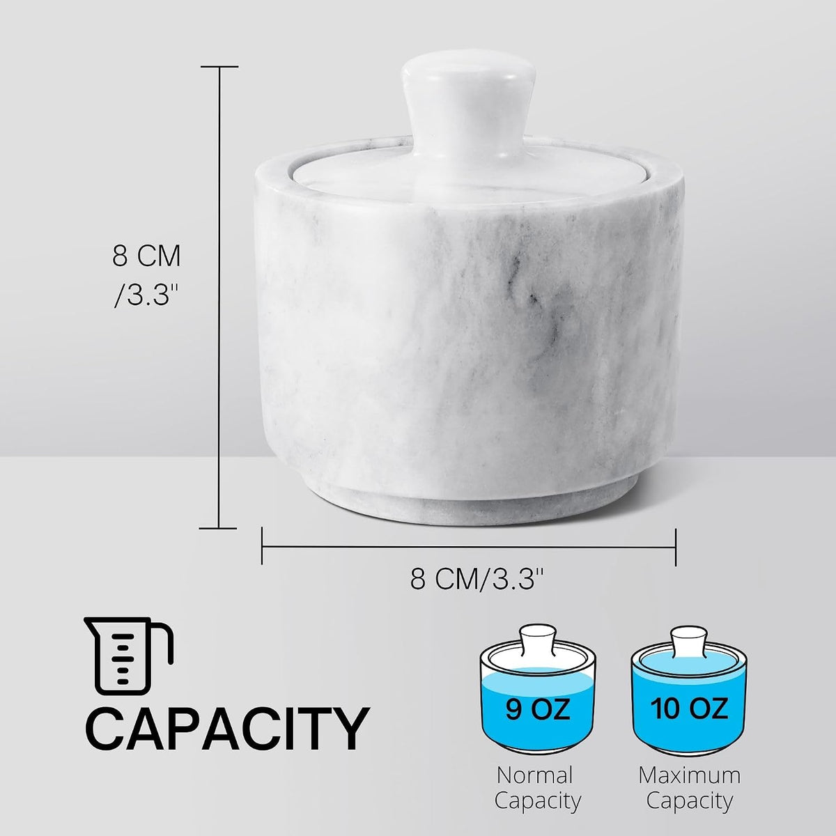 Flexzion Marble Salt Cellar with Lid, Salt Holder for Counter, White