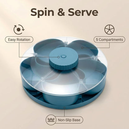 Spinning Divided Serving Tray that Spins, Swivel Spinning Rotating Snack Tray, Divided Spin and Snack Trays, Spin-to-Open Multi-Compartment Food Organizer Snack Box Spinner (1)