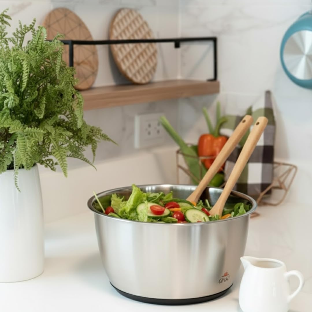 GINSU Pump Salad Spinner with Stainless Steel Bowl 6L Large Capacity Manual Spinner, Durable BPA-Free Design for Fast Drying Lettuce, Vegetables & Fruits